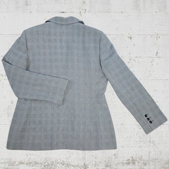80s Vintage Gray Houndstooth Plaid Harve Benard Single Breasted Blazer Size 16 - Picture 10 of 10